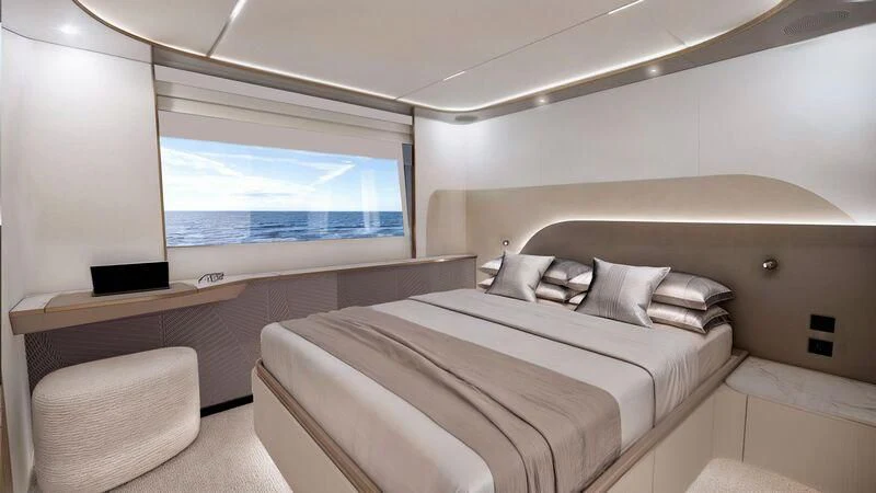 a room with a bed and a window aboard CHARISMA Yacht for Sale