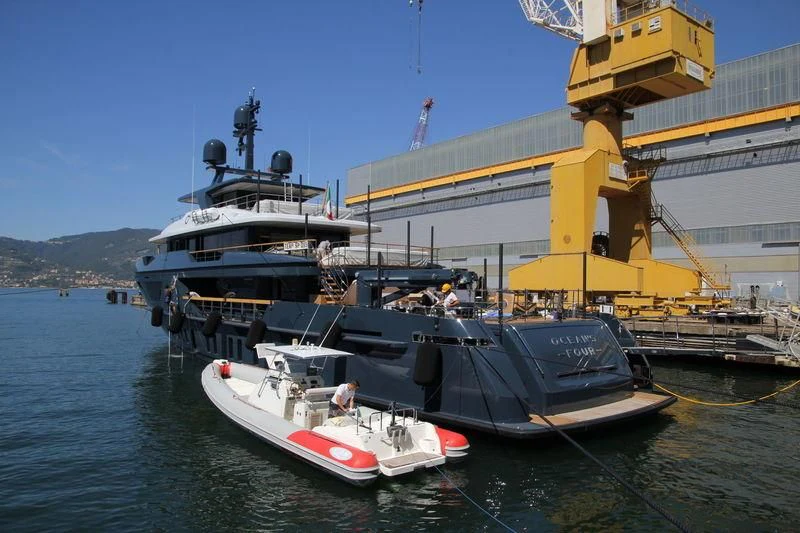 a boat docked at a port aboard OCEAN'S FOUR Yacht for Sale