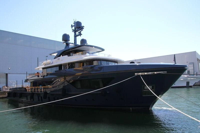 a boat docked at a pier aboard OCEAN'S FOUR Yacht for Sale