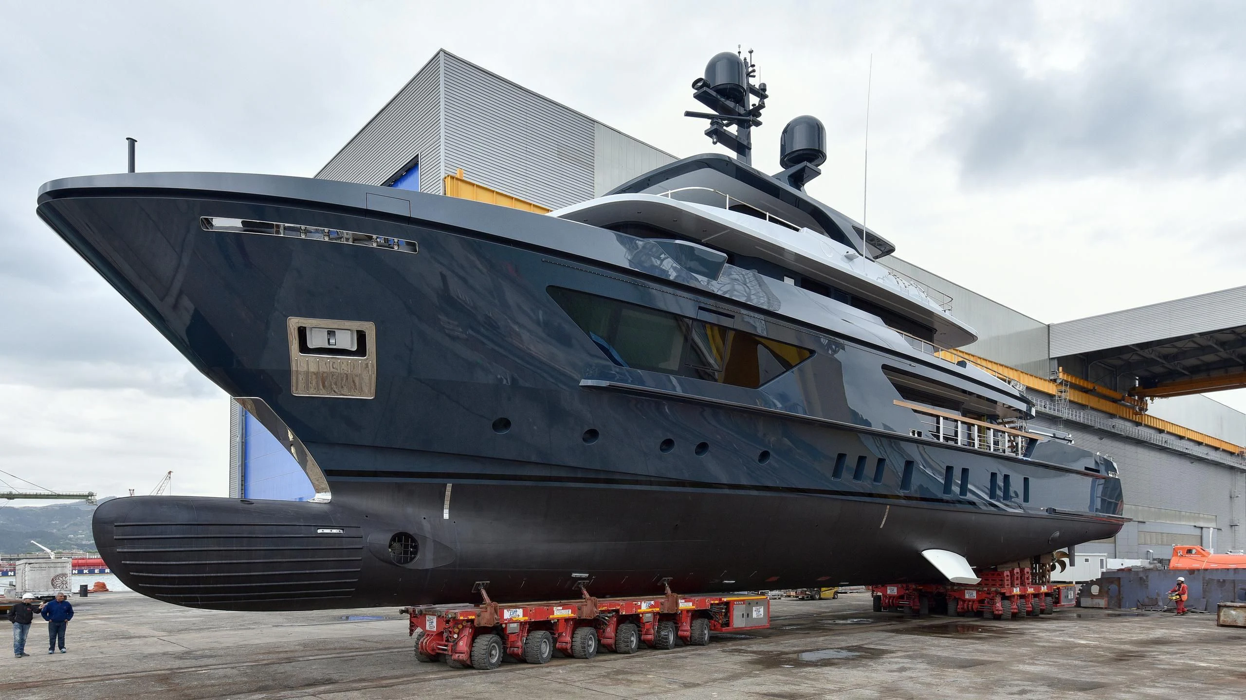 a large black and white ship aboard OCEAN'S FOUR Yacht for Sale