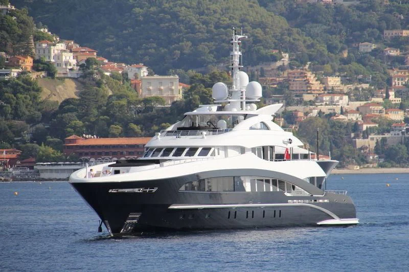 a large white boat on the water aboard ROCKET Yacht for Sale