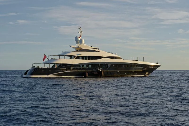 a large boat in the water aboard ROCKET Yacht for Sale