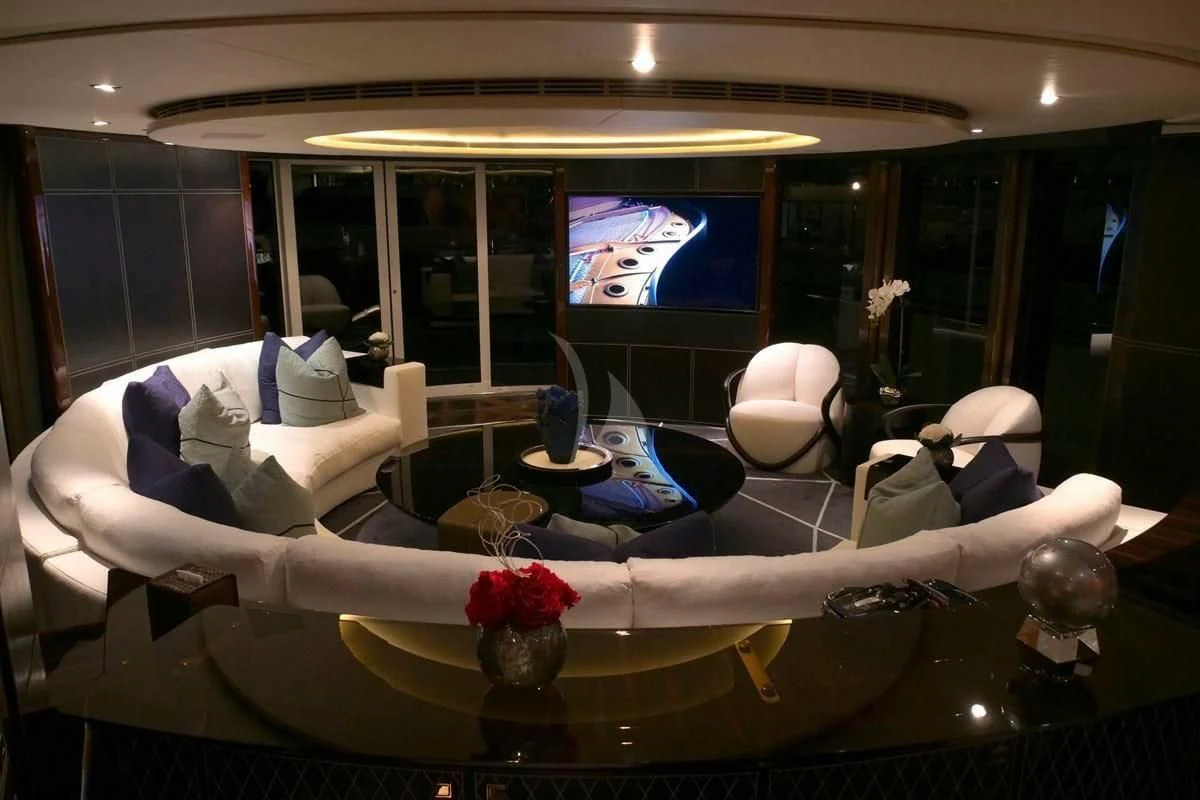 a large television screen aboard ROCKET Yacht for Sale