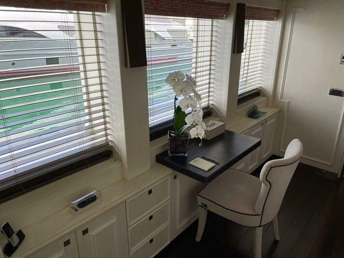 a desk in a room aboard ROCKET Yacht for Sale