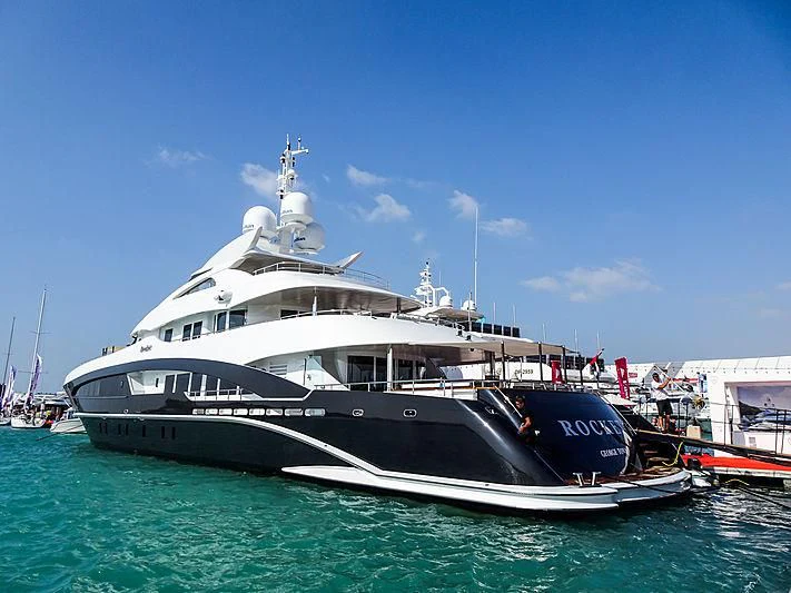 a large boat in the water aboard ROCKET Yacht for Sale