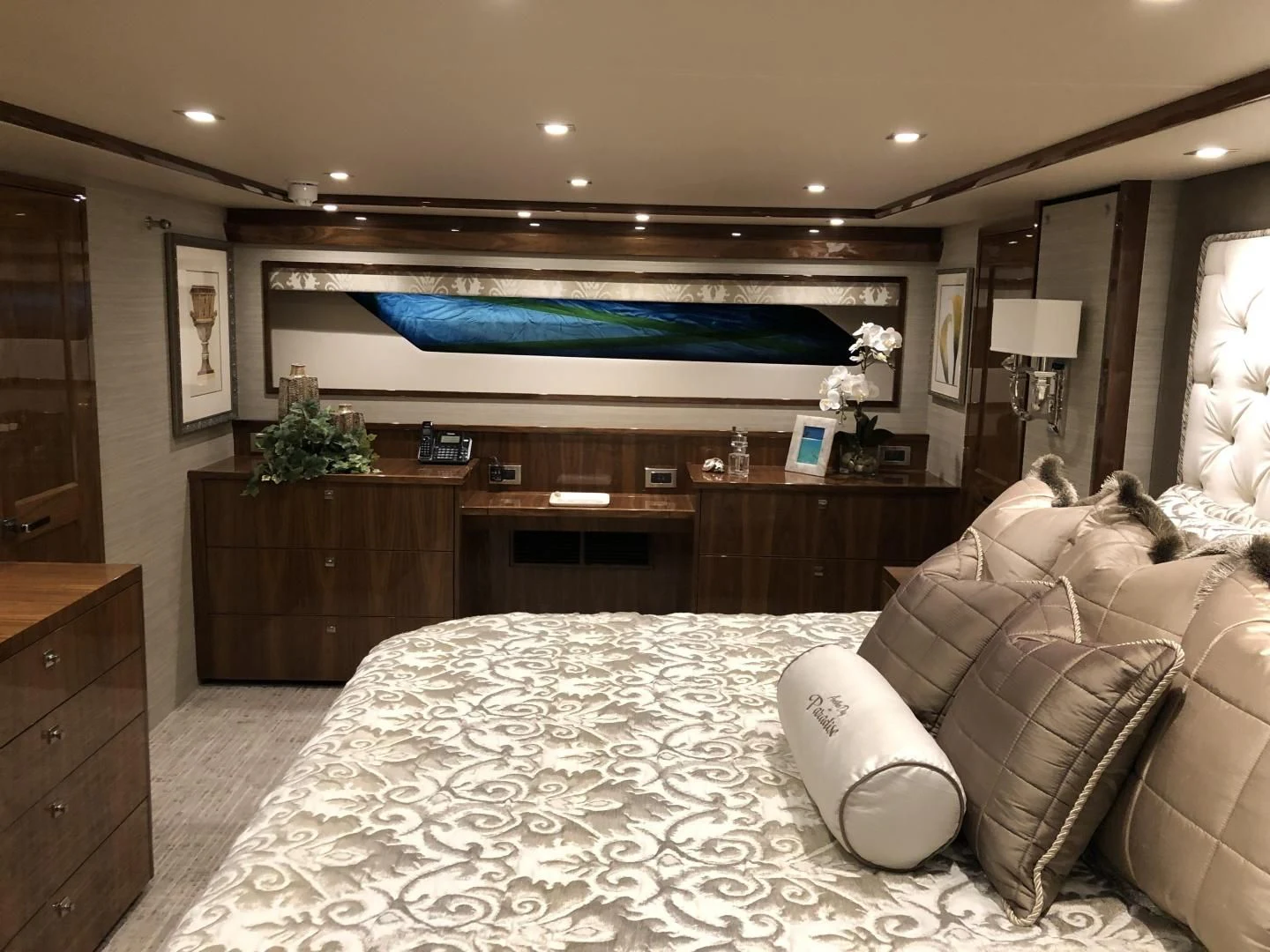 a large television in a living room aboard AFTER MIDNIGHT Yacht for Sale