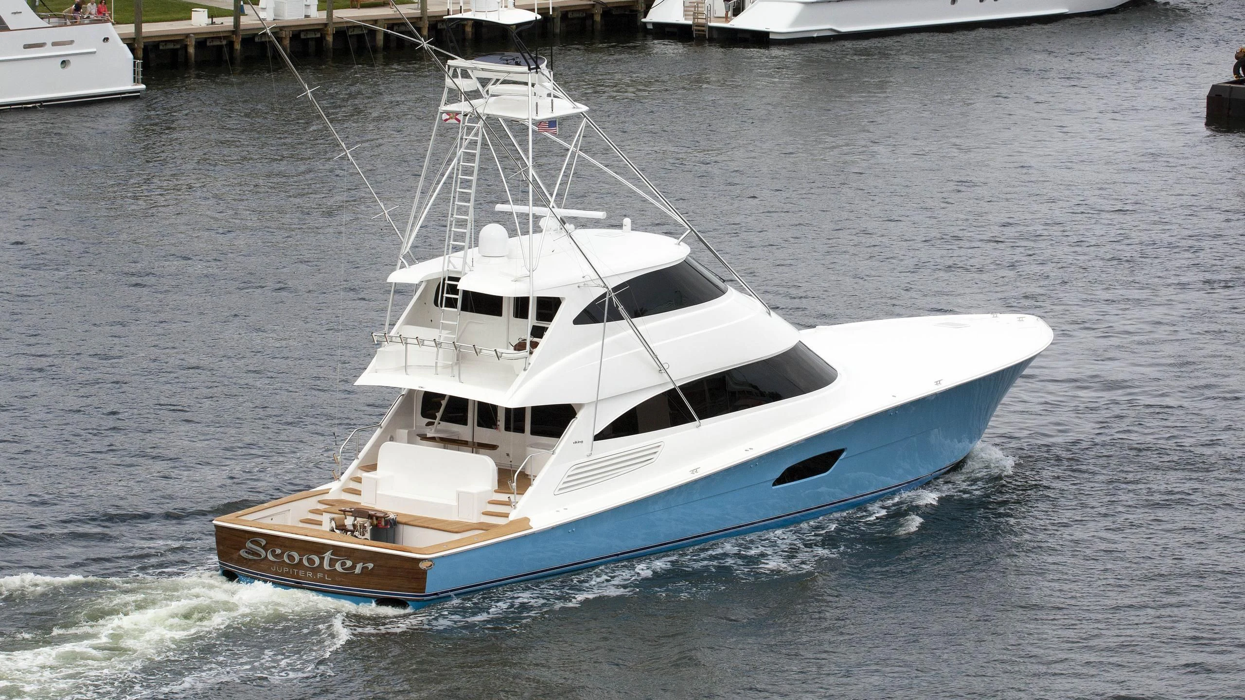 a boat in the water aboard AFTER MIDNIGHT Yacht for Sale