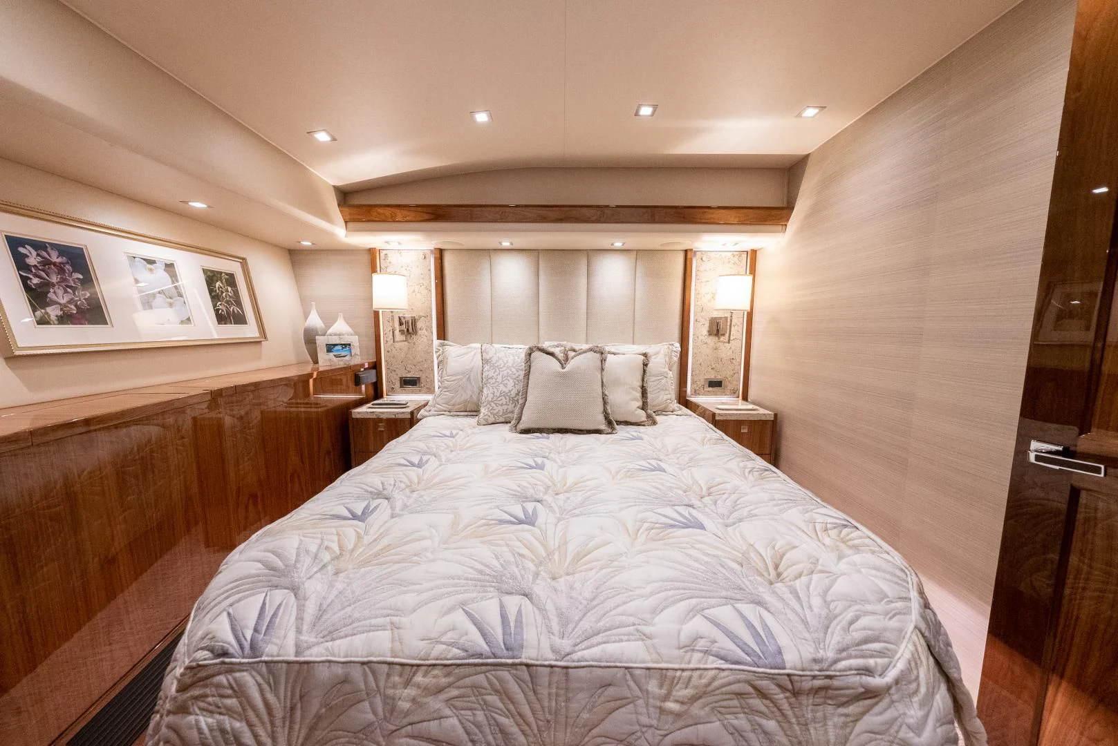 a large bed in a room aboard AFTER MIDNIGHT Yacht for Sale