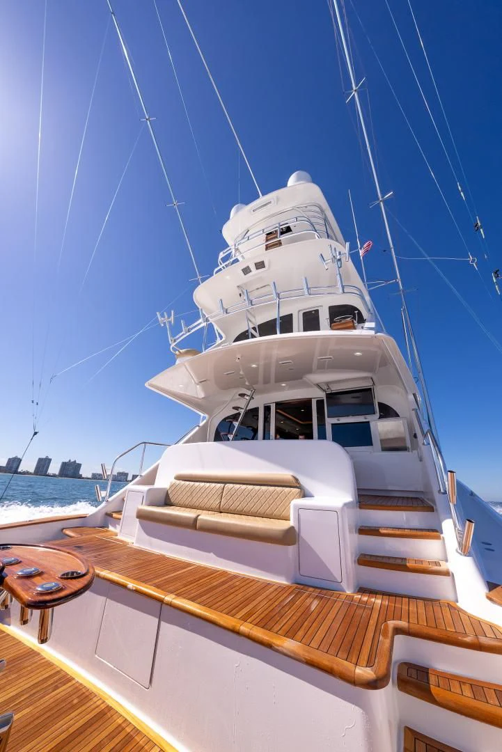 a boat on the water aboard AFTER MIDNIGHT Yacht for Sale