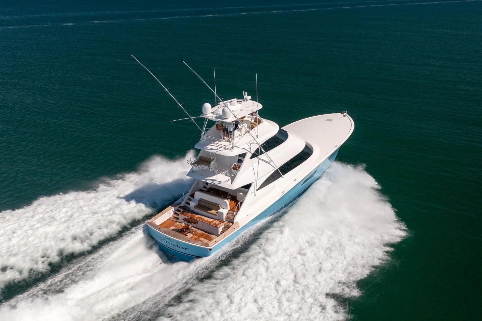 a boat on the water aboard AFTER MIDNIGHT Yacht for Sale
