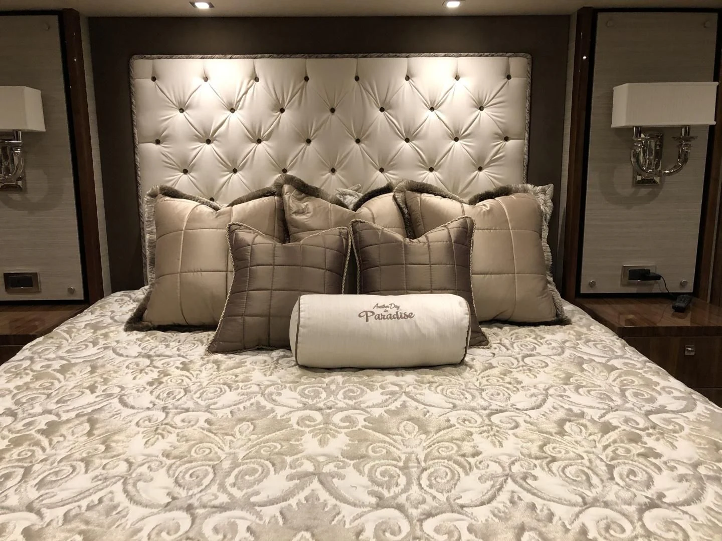 pillows on a bed aboard AFTER MIDNIGHT Yacht for Sale