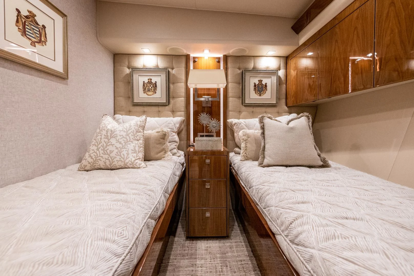 a couple of beds in a hotel room aboard AFTER MIDNIGHT Yacht for Sale
