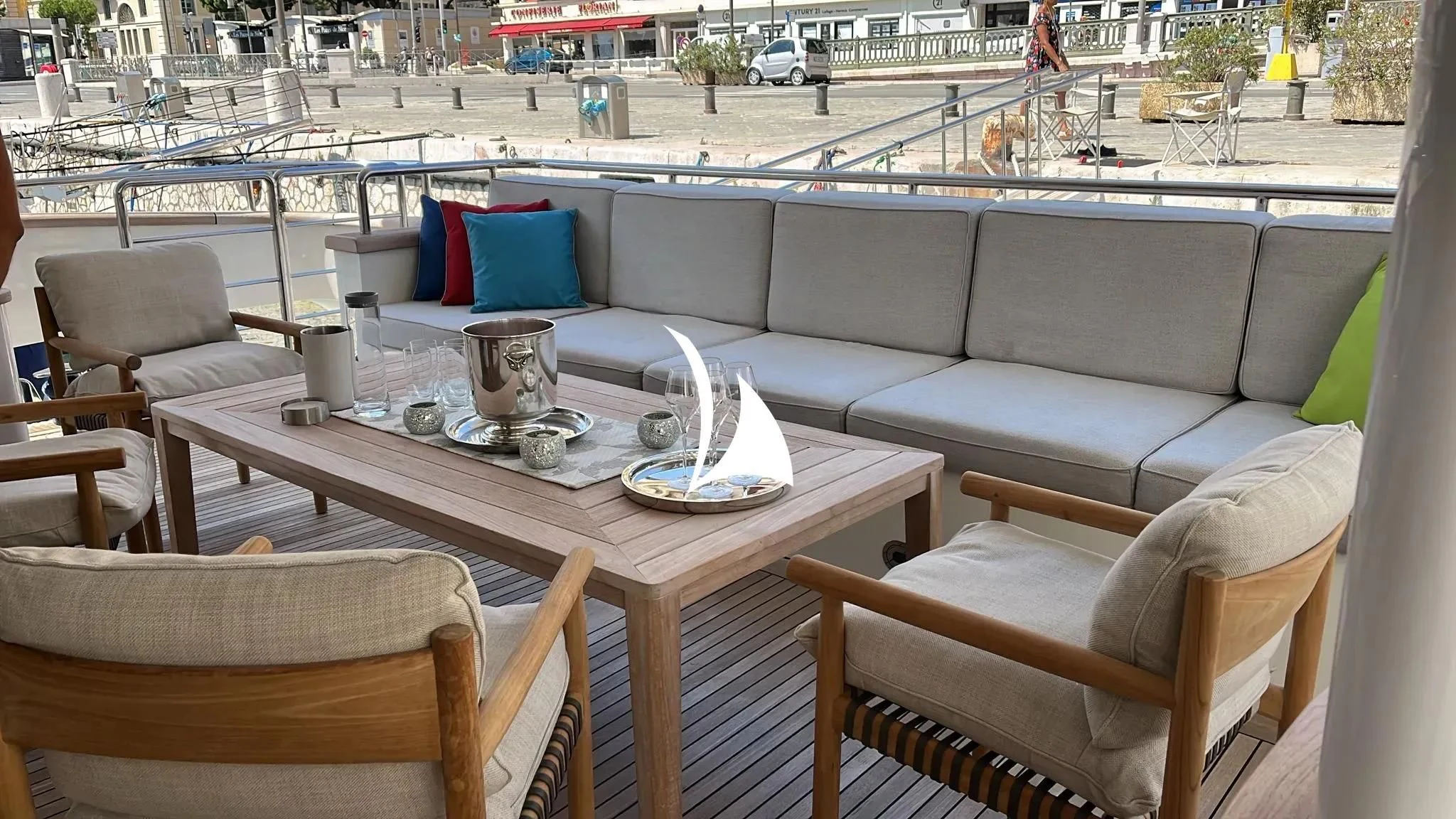 a table with chairs around it aboard TIAMAT Yacht for Sale