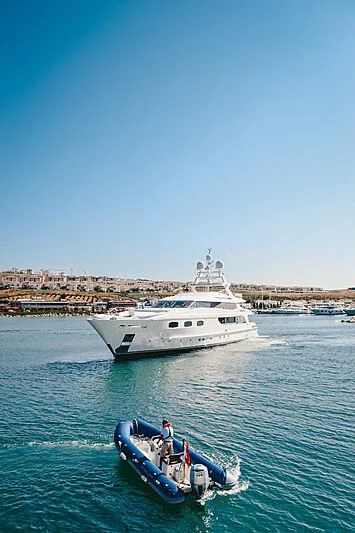 a boat is sailing in the sea aboard TIAMAT Yacht for Sale