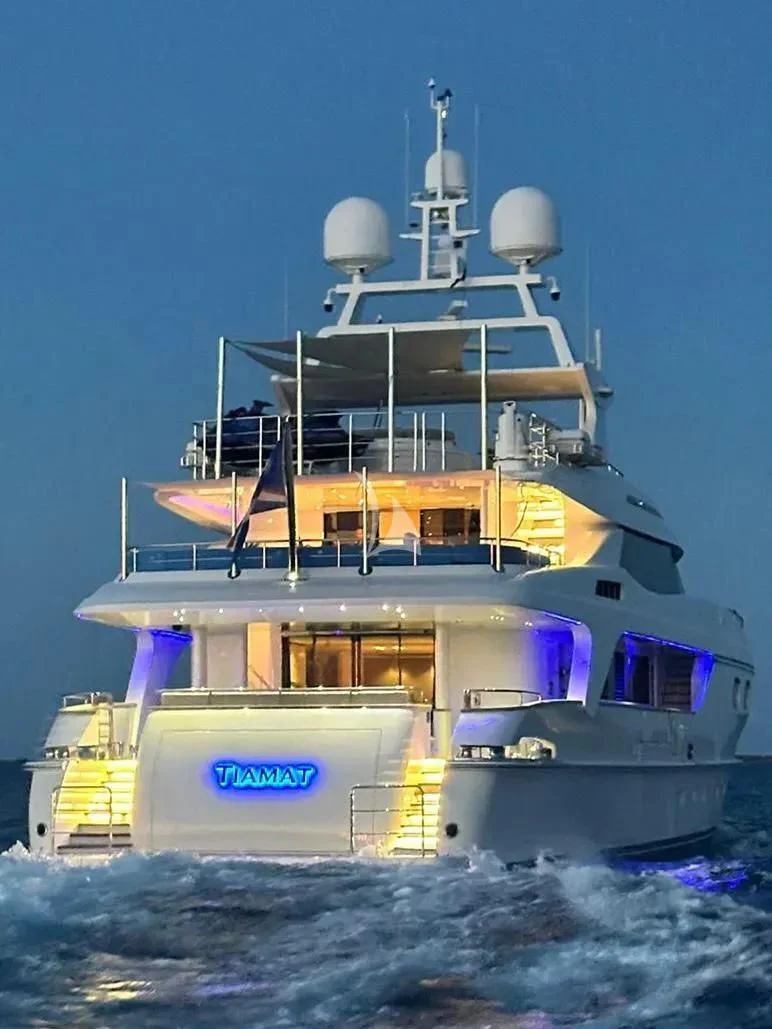 a large ship in the water aboard TIAMAT Yacht for Sale