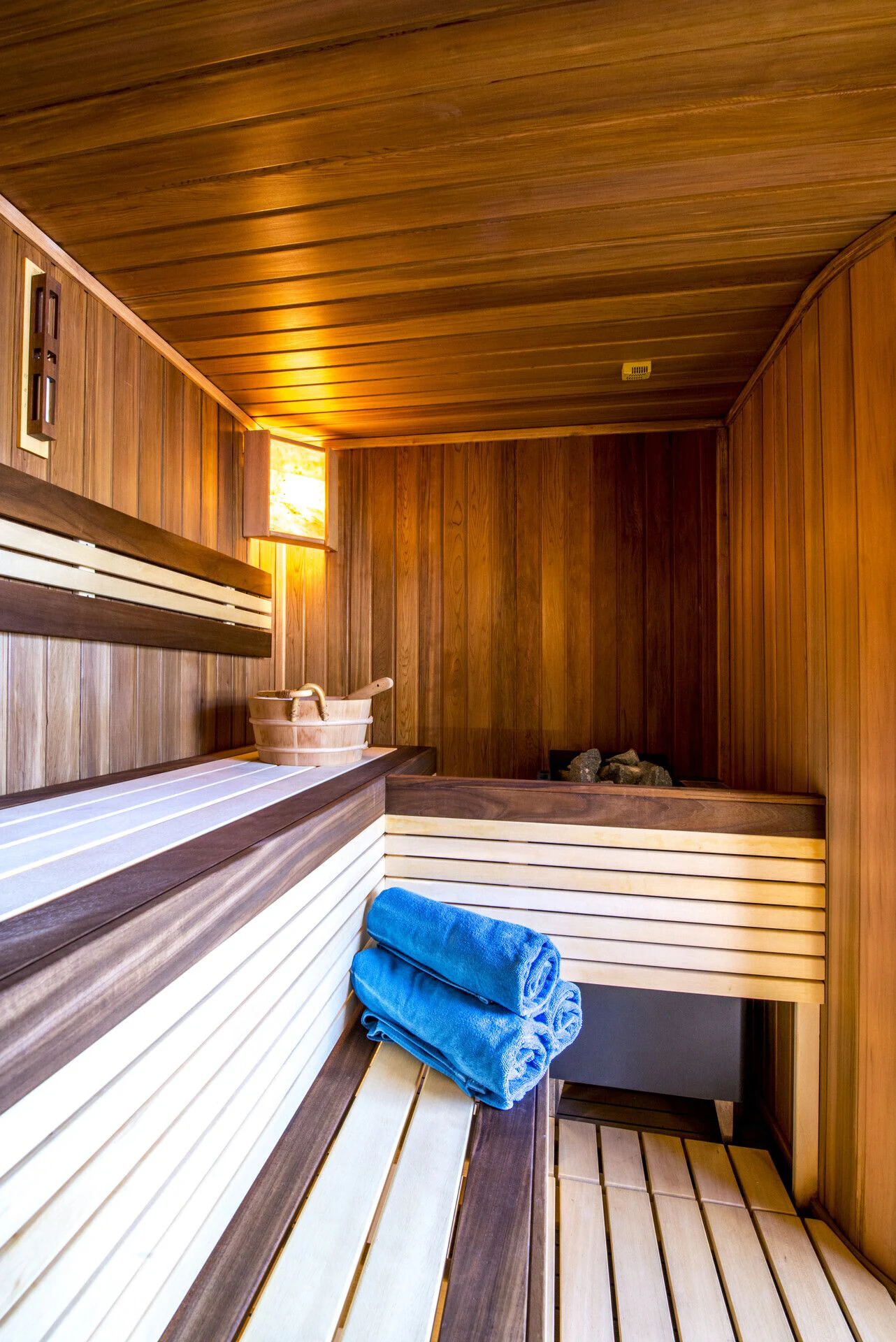 a wooden cabin with a wood floor aboard TIAMAT Yacht for Sale