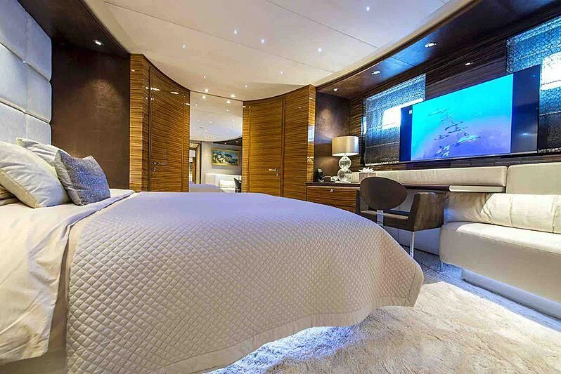 a bed in a room aboard TIAMAT Yacht for Sale