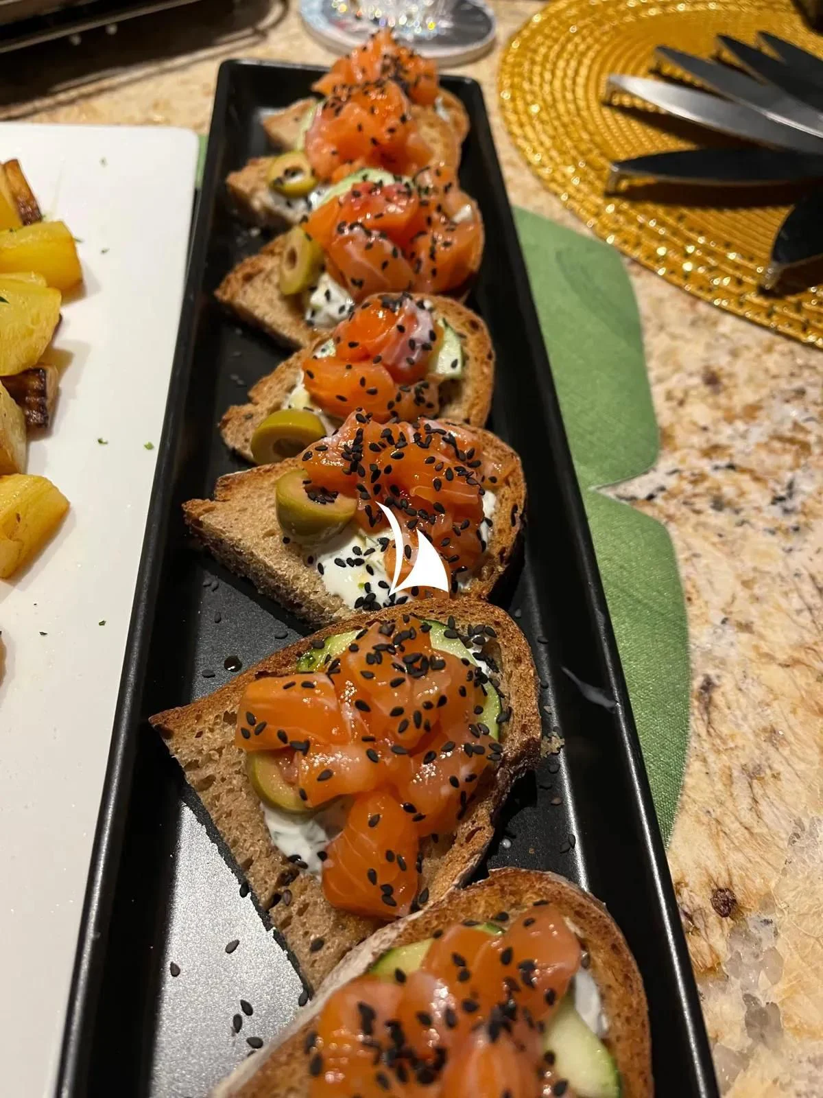 a tray of food aboard TIAMAT Yacht for Sale