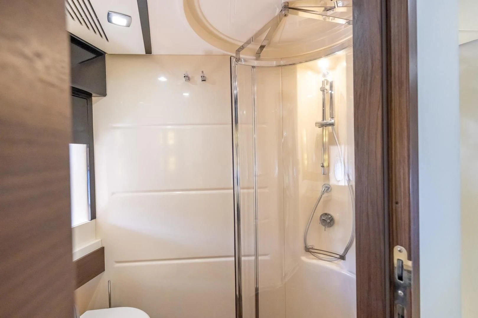 a shower unit with a glass door aboard MEANT TO BE Yacht for Sale
