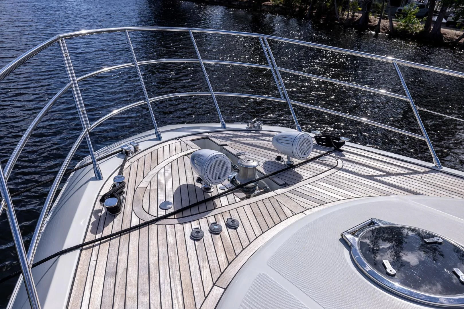 a large metal bridge over water aboard MEANT TO BE Yacht for Sale