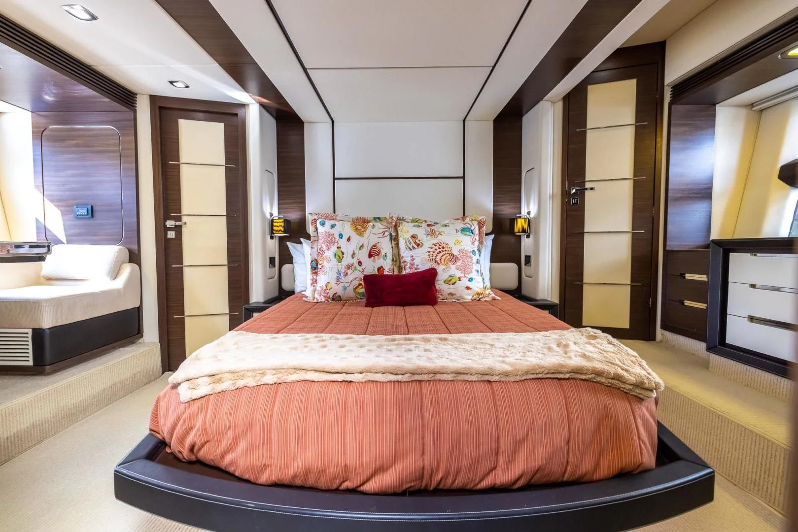 a bed in a room aboard MEANT TO BE Yacht for Sale