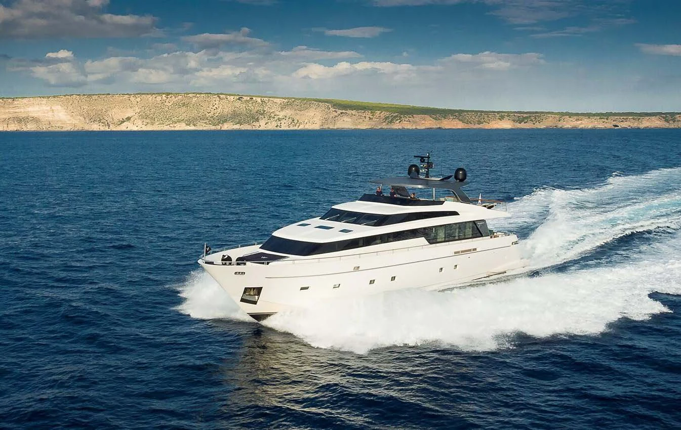 a white boat on the water aboard MUSHA Yacht for Sale