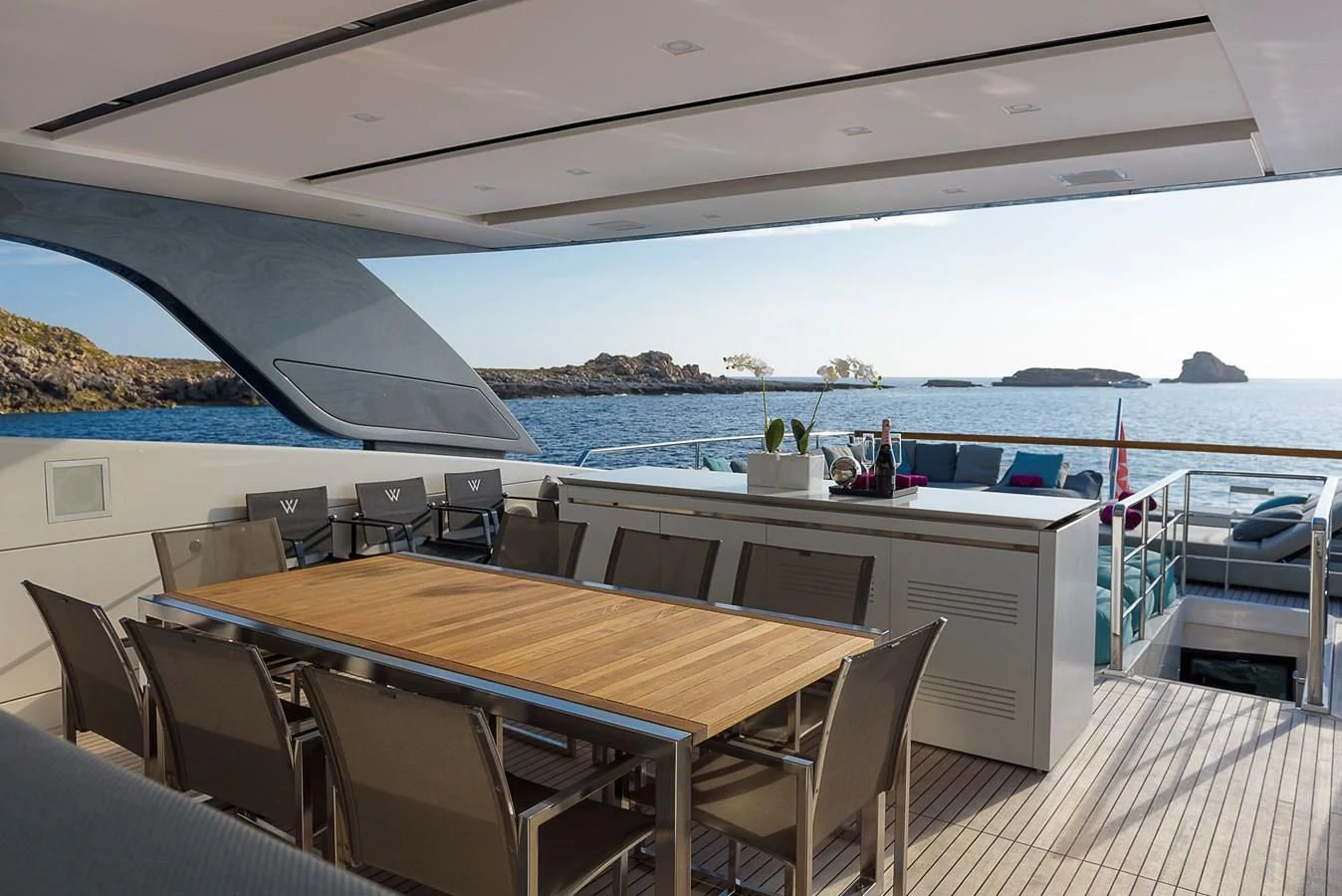 a table on a boat aboard MUSHA Yacht for Sale