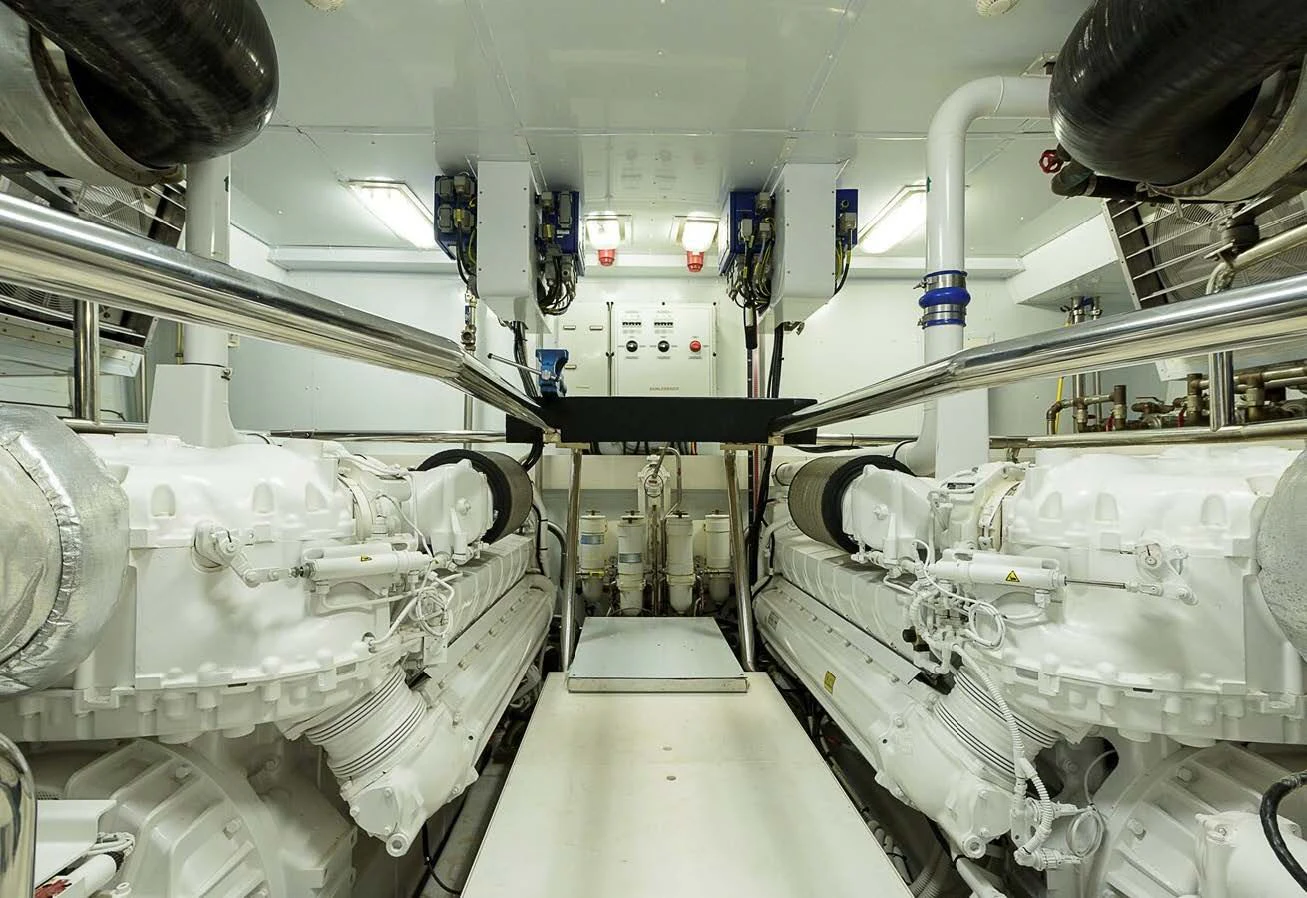 a room with white pipes aboard MUSHA Yacht for Sale