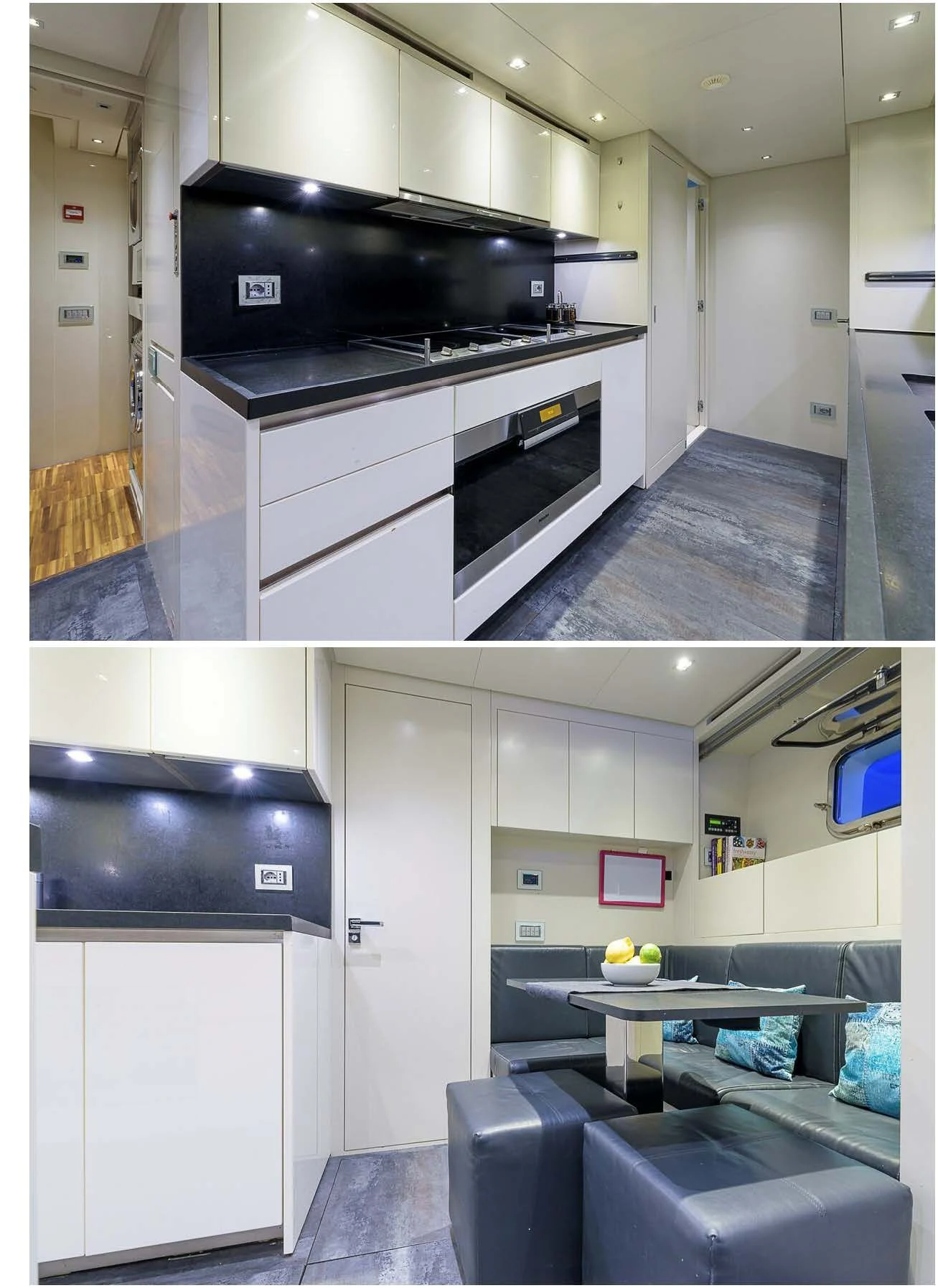 a kitchen with a stove and a table aboard MUSHA Yacht for Sale