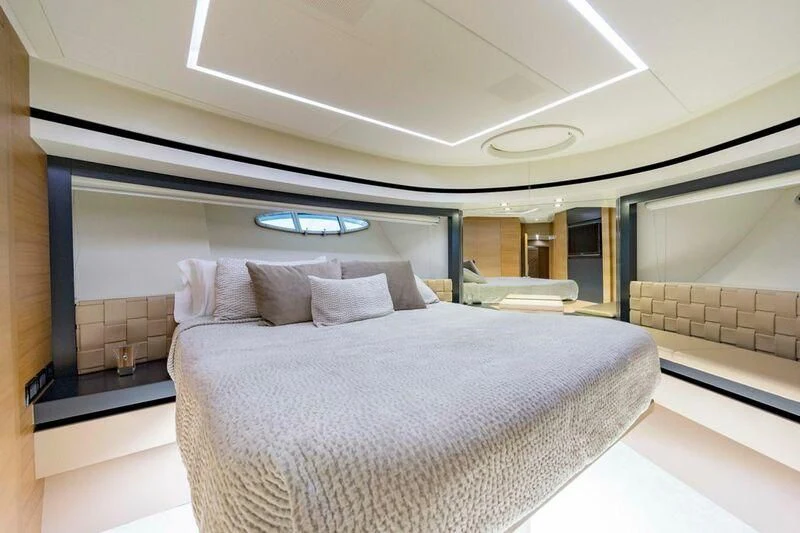 a bed in a room aboard CERSEI Yacht for Sale