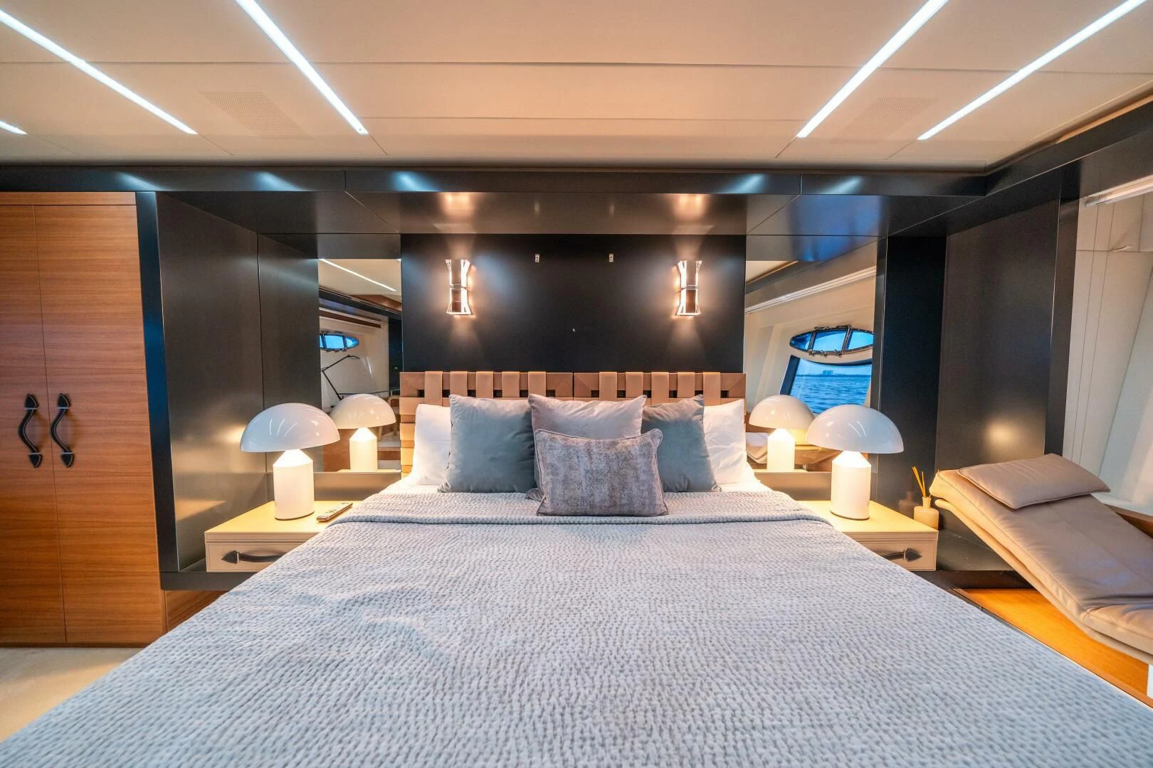 a large bed with a white pillow aboard CERSEI Yacht for Sale