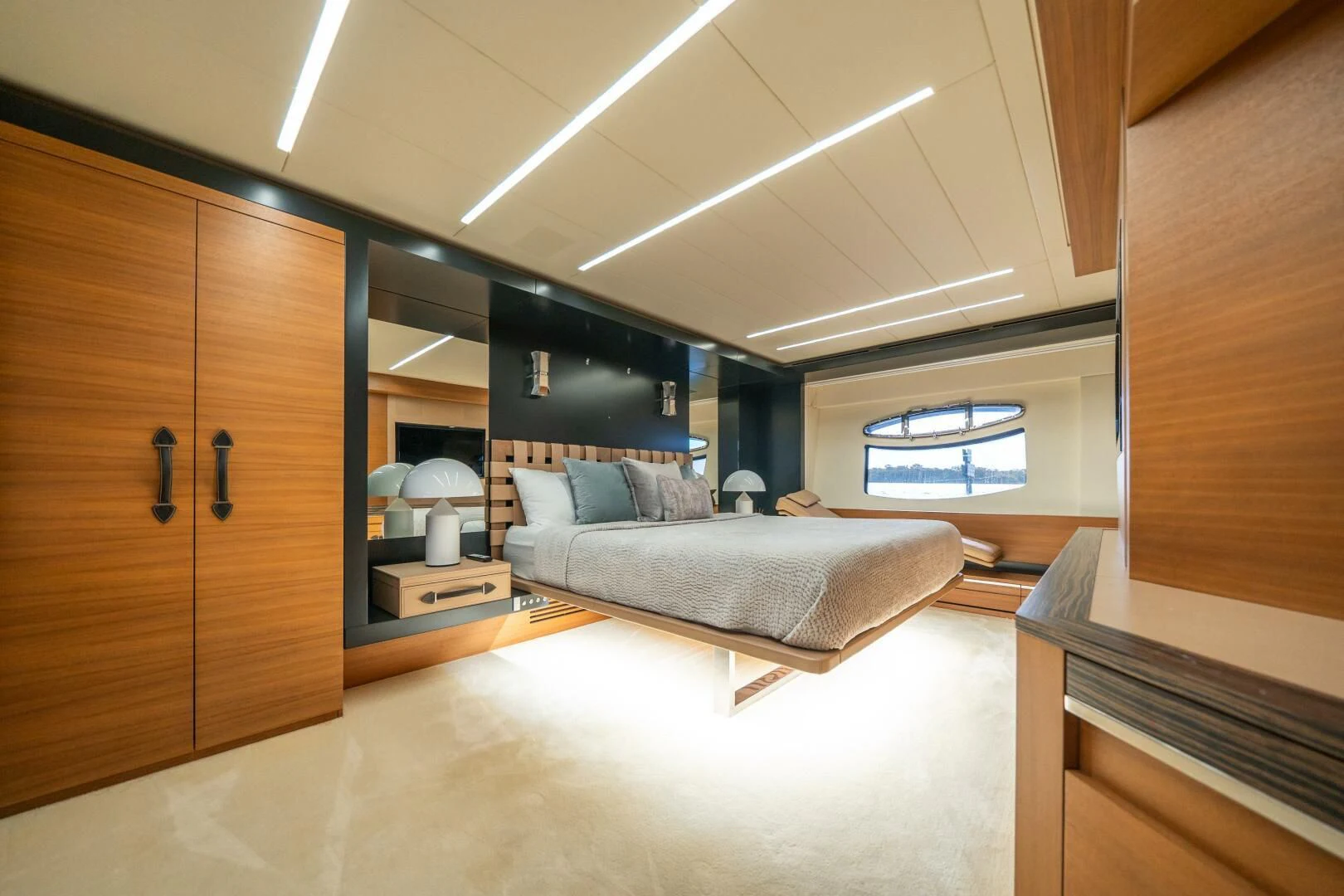 a room with a couch and a tv aboard CERSEI Yacht for Sale