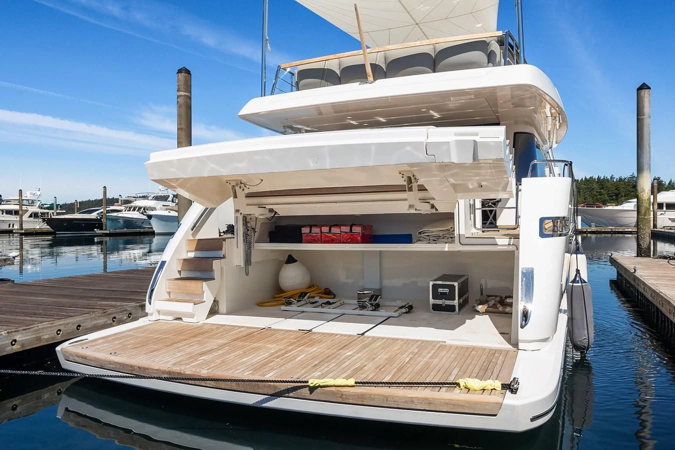 a boat docked at a pier aboard SANLORENZO SX88/81 Yacht for Sale