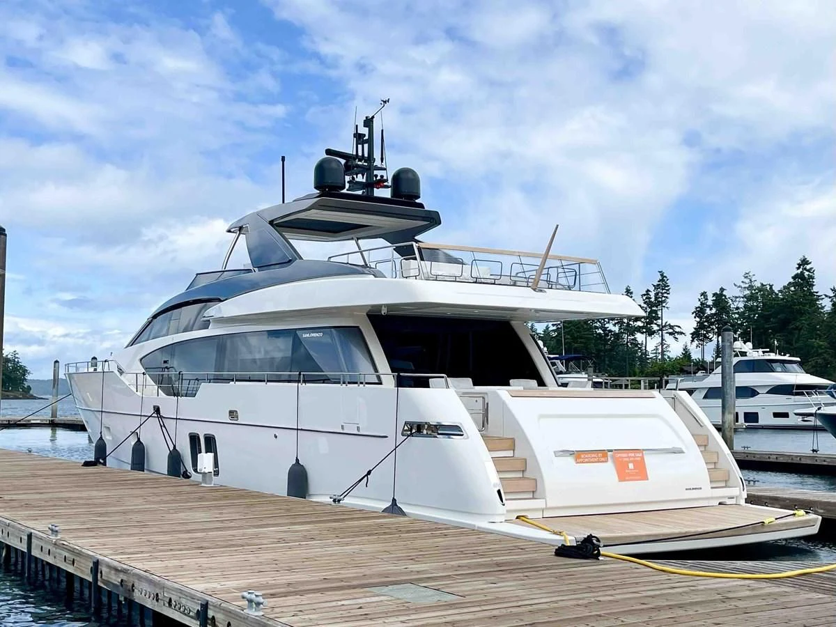 a boat docked at a dock aboard SANLORENZO SX88/81 Yacht for Sale