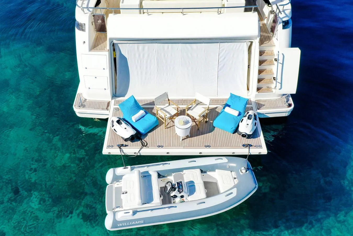 a boat on the water aboard CUSTOM LINE 100 Yacht for Sale