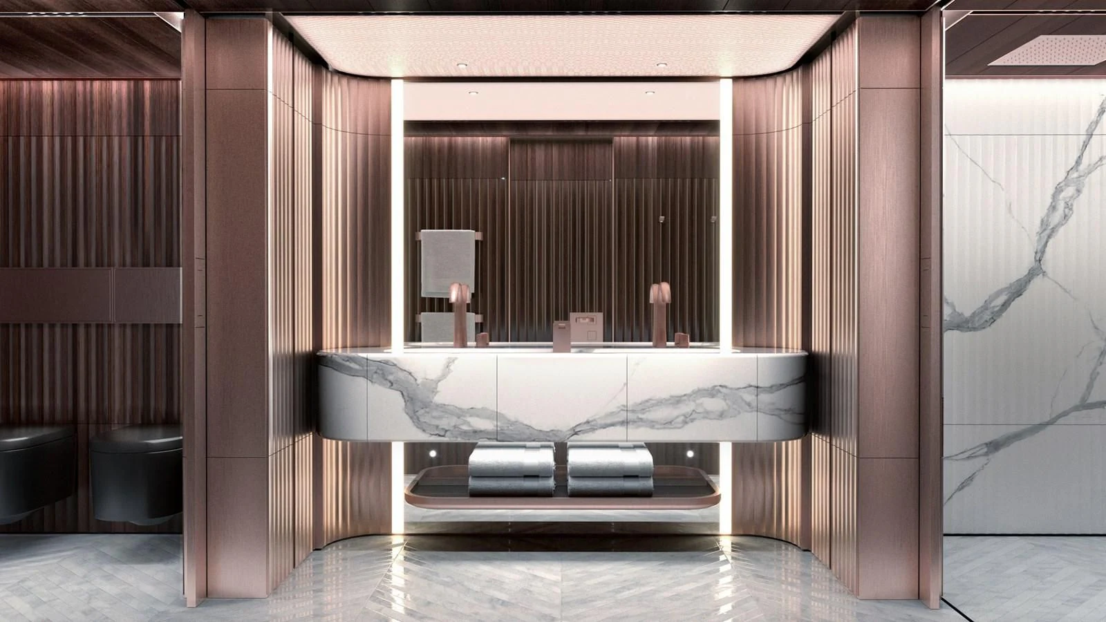 a room with a bed and a chair aboard PERINI 47-M Yacht for Sale