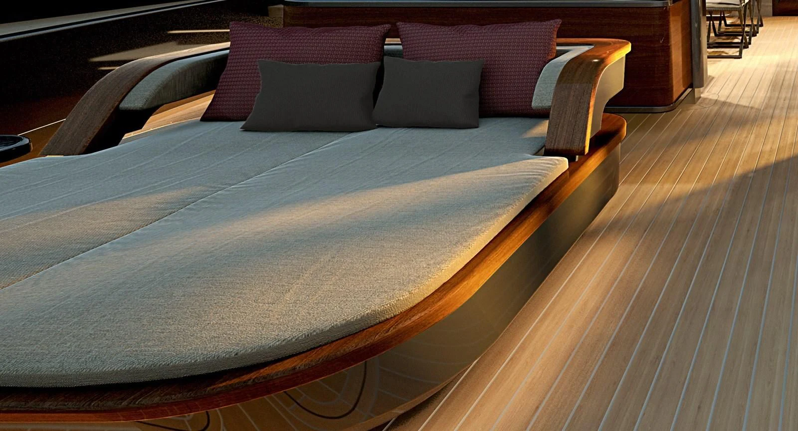 a bed with a blue sheet aboard PERINI 47-M Yacht for Sale