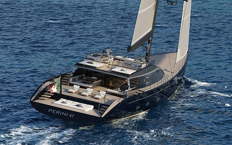 a boat sailing on the sea aboard PERINI 47-M Yacht for Sale