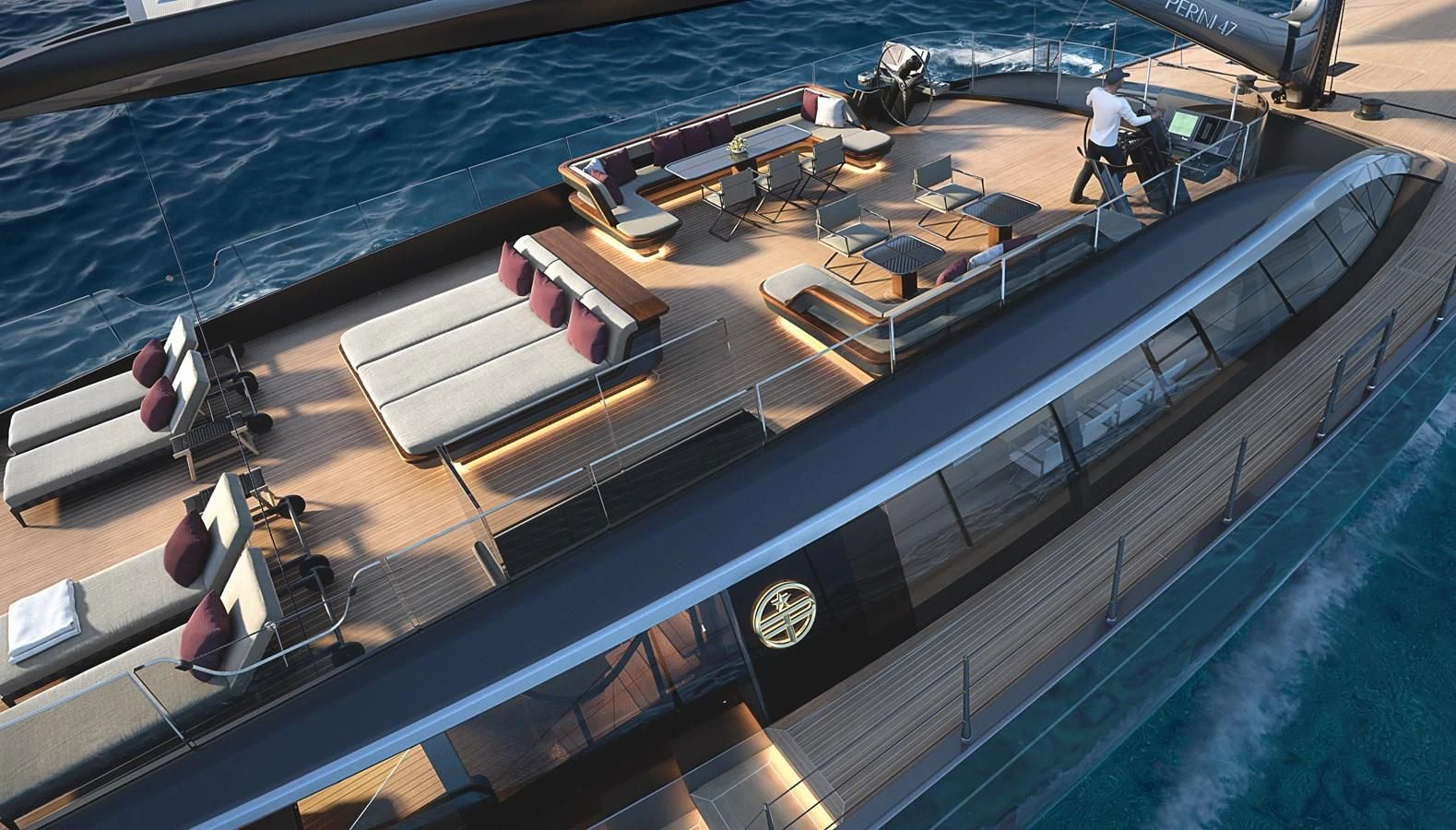 a boat with a person on it aboard PERINI 47-M Yacht for Sale