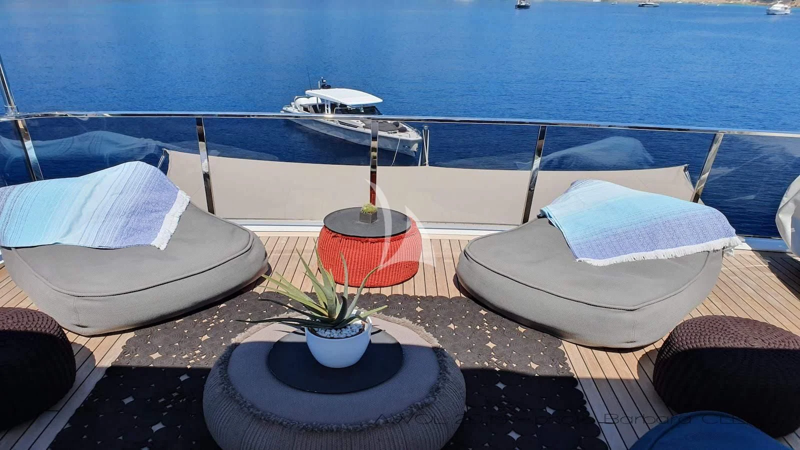 a boat on a deck aboard AWAY Yacht for Charter