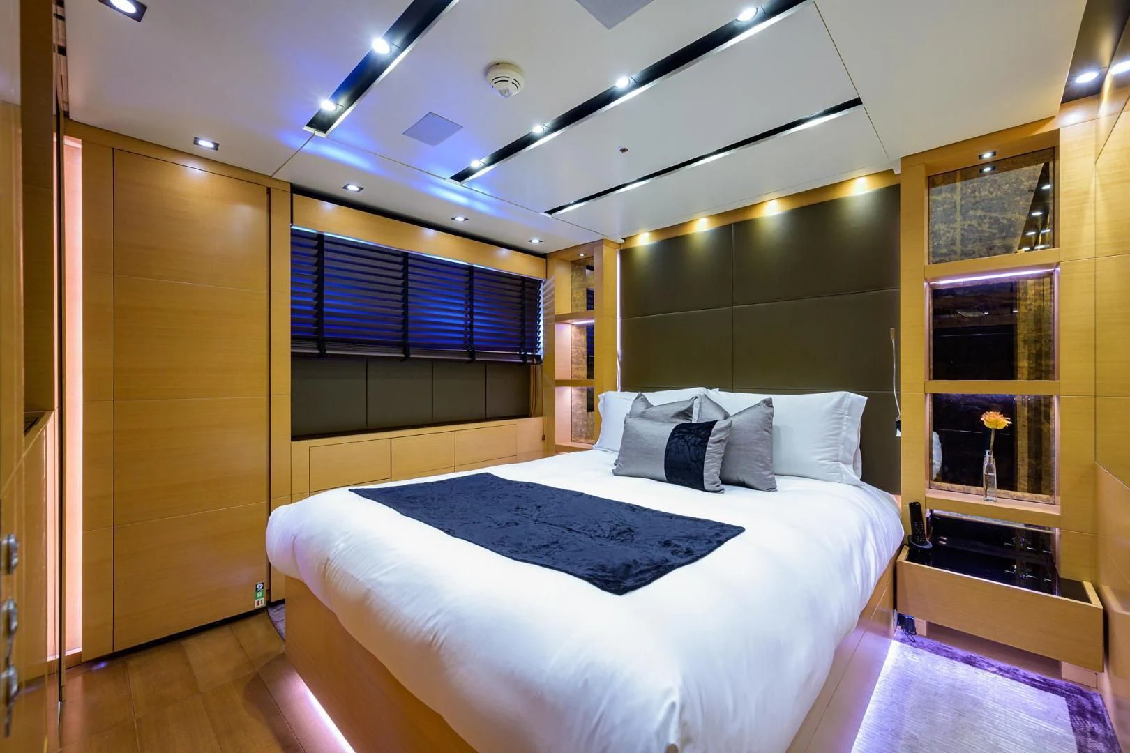 a bed in a room aboard AWAY Yacht for Charter