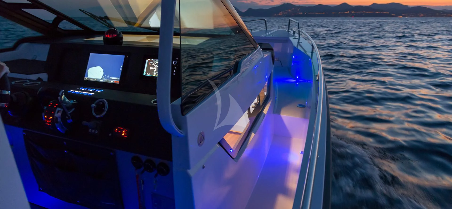 the front of a boat aboard AWAY Yacht for Charter