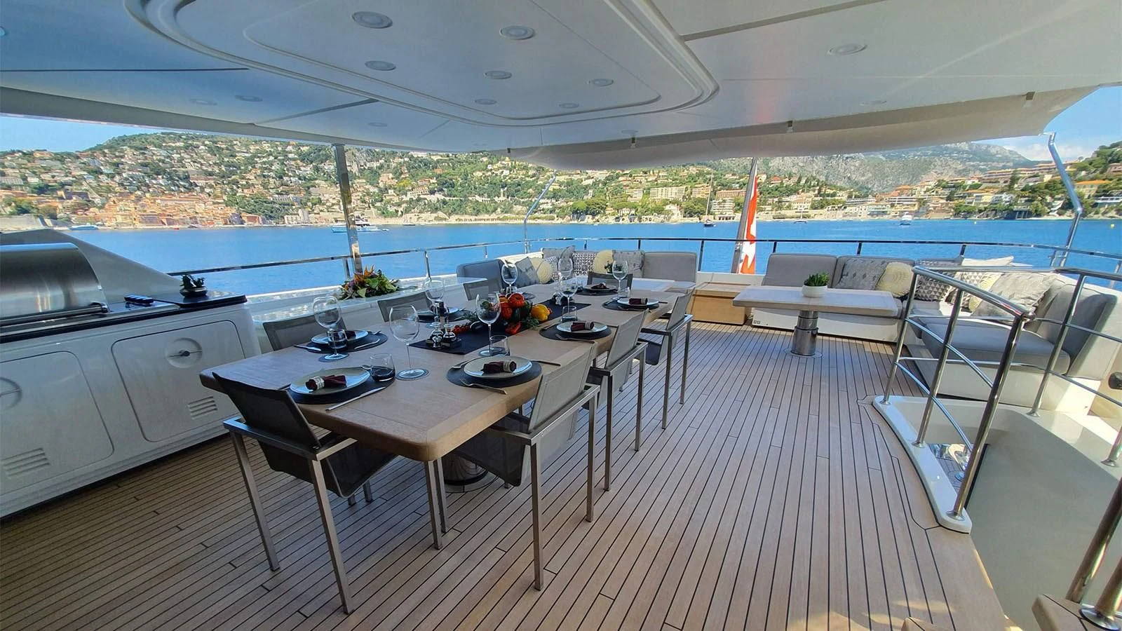 a room with a table and chairs aboard AWAY Yacht for Charter