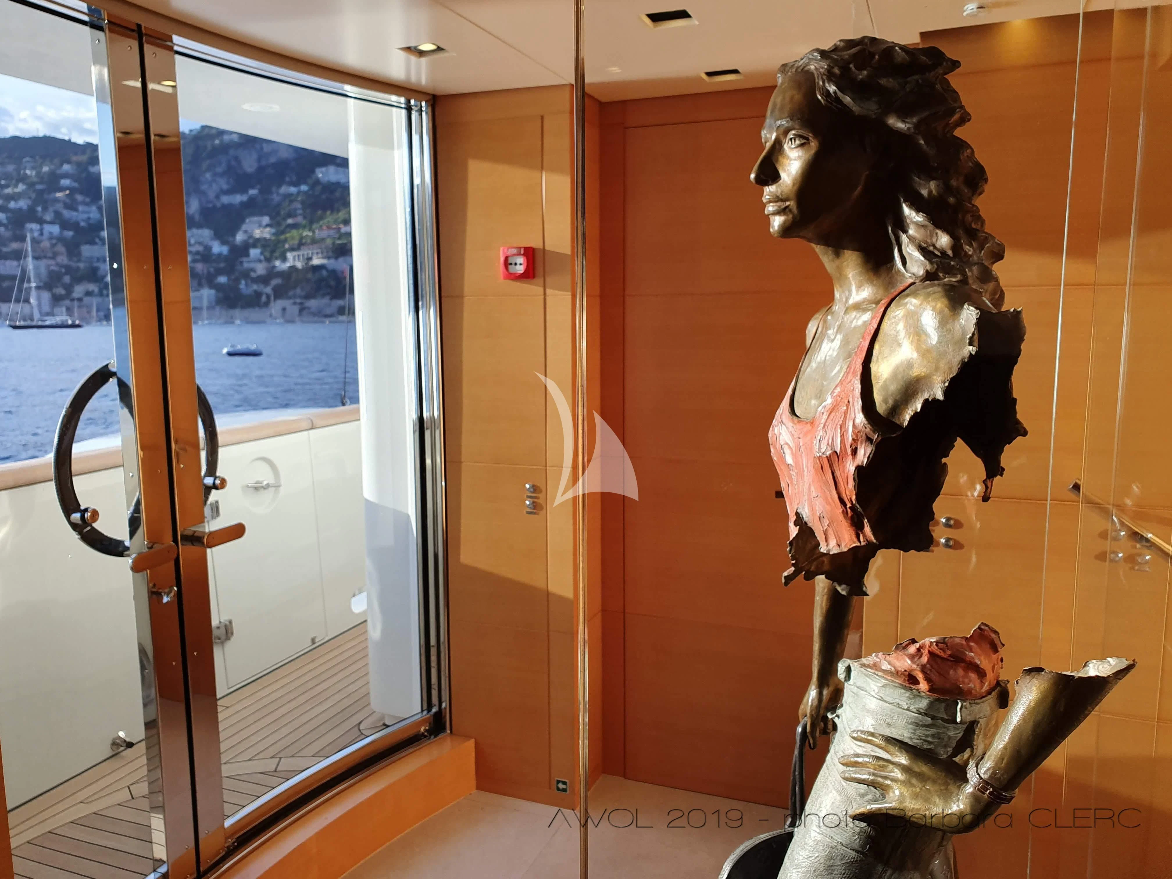 a statue of a person aboard AWAY Yacht for Charter