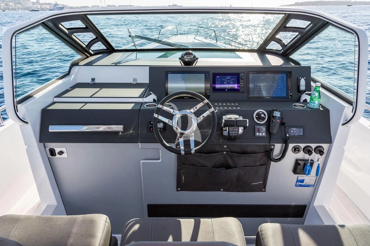 the inside of a car aboard AWAY Yacht for Charter