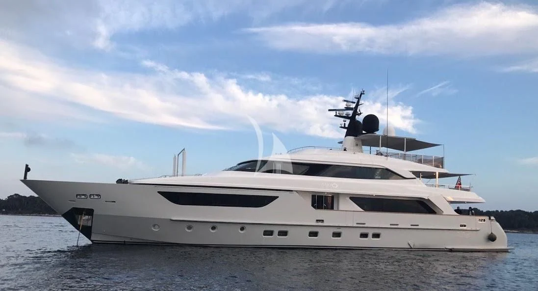 a white yacht on the water aboard AWAY Yacht for Charter