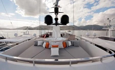 a boat with a large black ball on it aboard AWAY Yacht for Charter