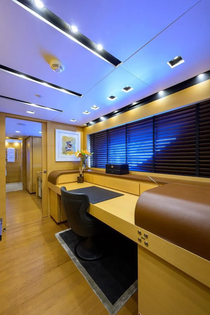 a room with a large window aboard AWAY Yacht for Charter