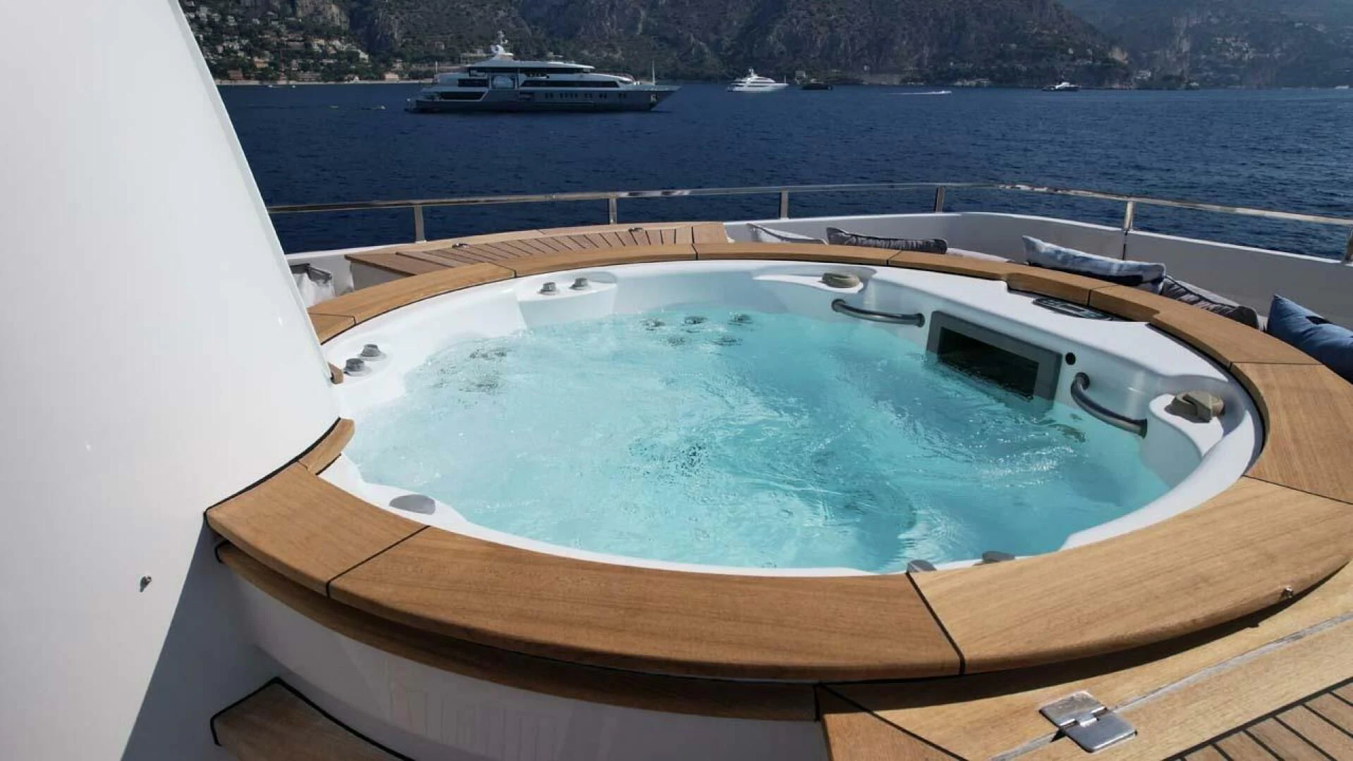 a pool on a deck aboard AWAY Yacht for Charter