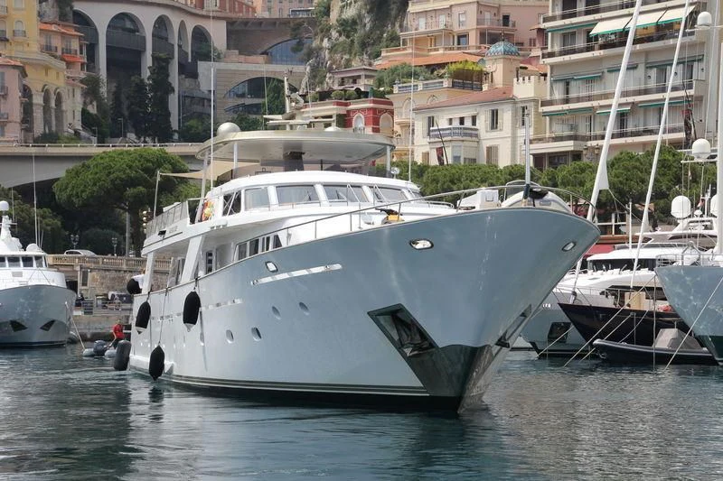 a group of boats are parked in a harbor aboard BACHATA QUEEN Yacht for Sale